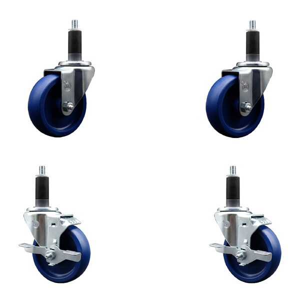 Service Caster 4'' SS Solid Poly Wheel Swivel 1-1/8'' Expanding Stem Caster Set 2 Brakes, 4PK SCC-SSEX20S414-SPUS-2-TLB-2-118 - main